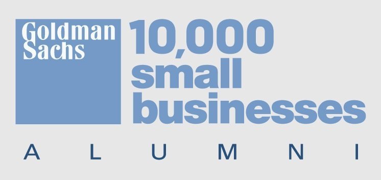Goldman Sachs 10,000 small businesses alumni, light-colored badge.